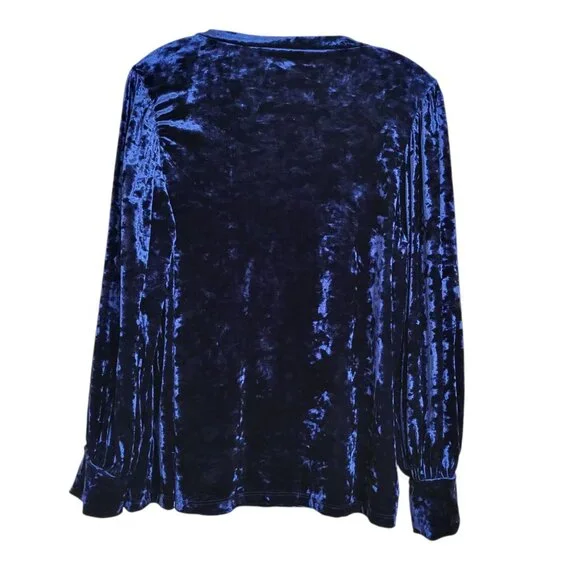 Modcloth Blue Crushed Velvet Top Size 1X Long Sleeve Pullover Stretchy - Picture 3 of 4